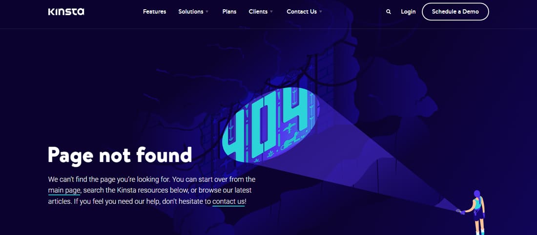 Kinsta’s Error 404 “Page not found” pagina.