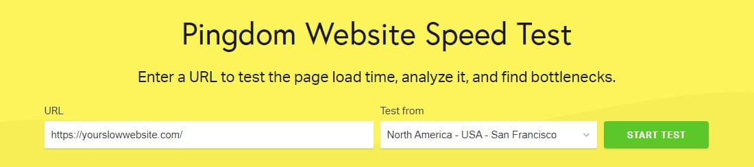 A screenshot of the Pingdom Tools website speed testing tool.