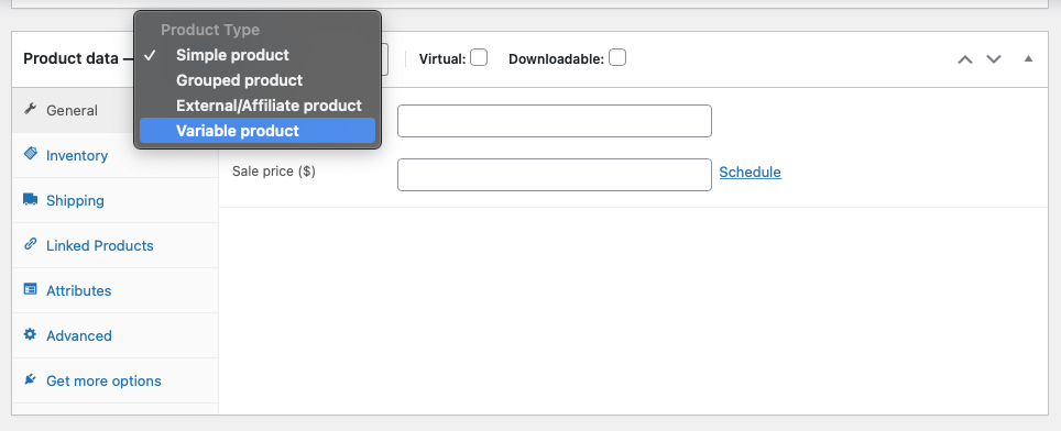 Creating a variable product.