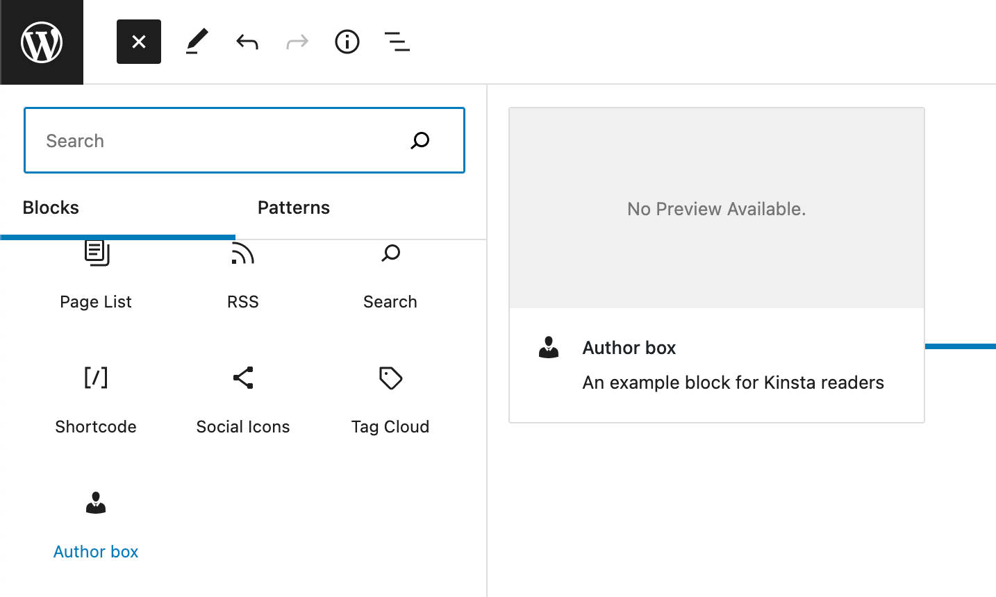 The WordPress Block Inserter.