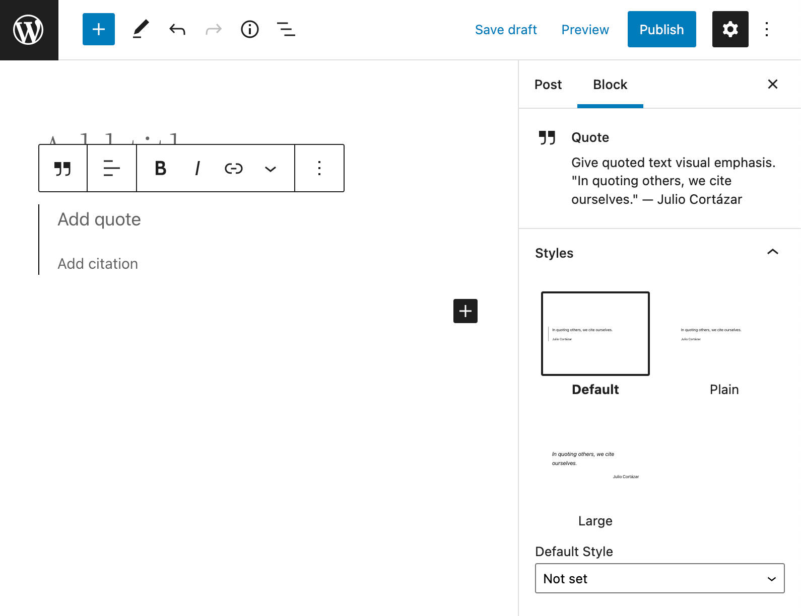 Block style preview in WordPress 5.9.