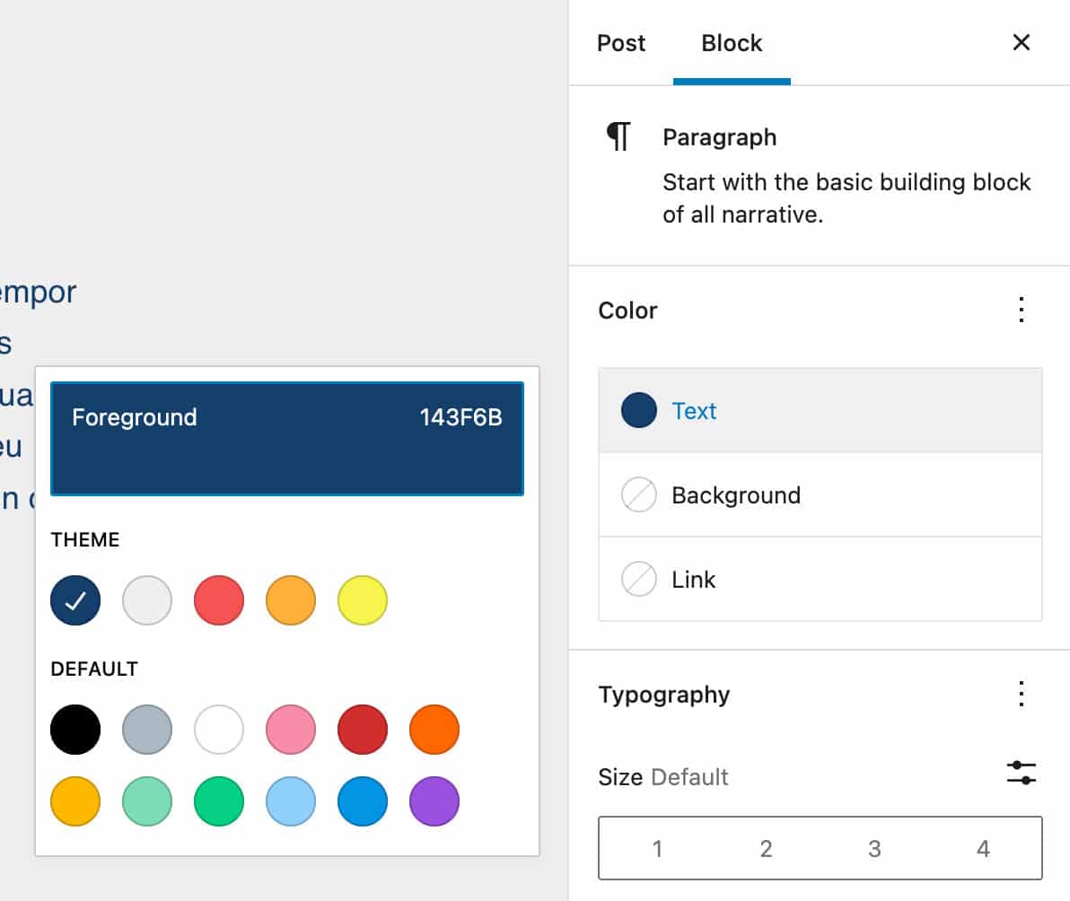 Het kleurenvenster in WordPress 6.0.