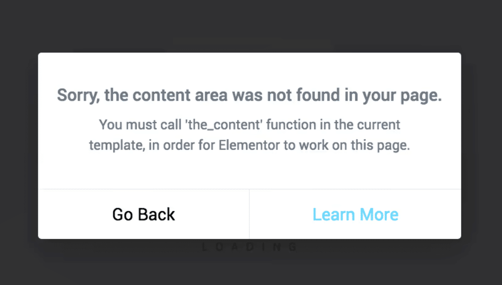 Elementor’s innehålls-felmeddelande