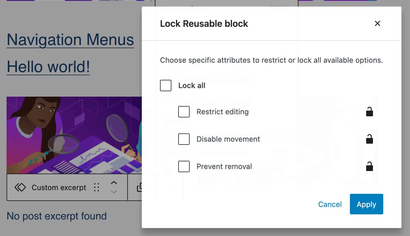 Locking a reusable Group block.