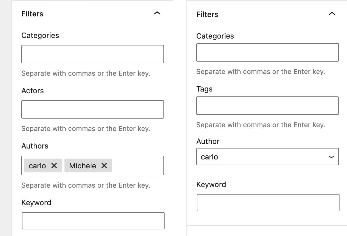 An image showing Query Loop filter settings in WordPress 6.0.