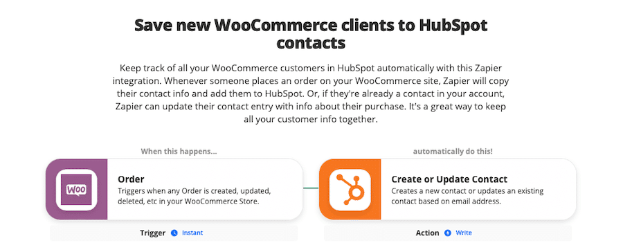 Integrazione zap per salvare nuovi clienti WooCommerce tra i clienti HubSpot.
