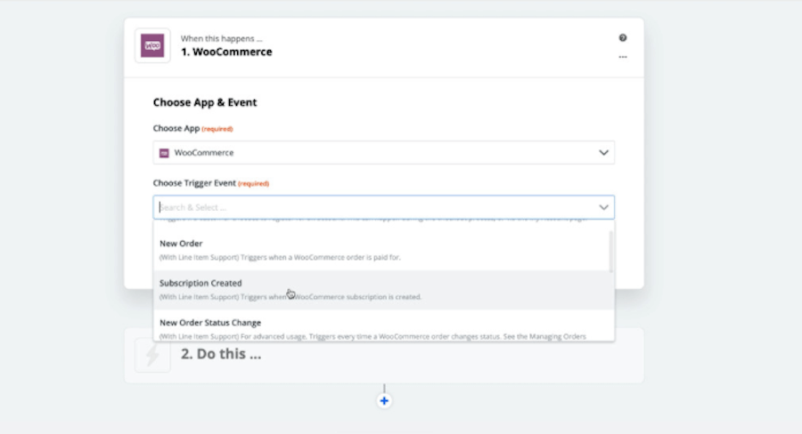 Setting up a trigger event in Zapier.