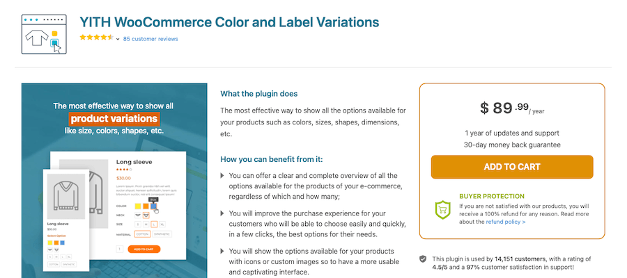 Homepage del plugin YITH WooCommerce Color and Label Variations