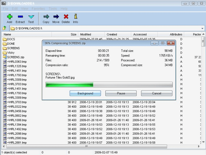 Opções de compatibilidade em 7-Zip incluindo .tar e .gz.