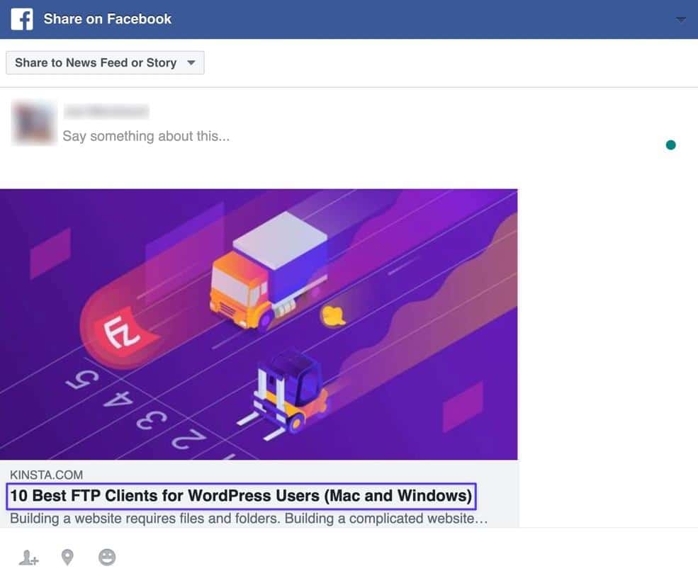 A WordPress site title in the Facebook sharing module