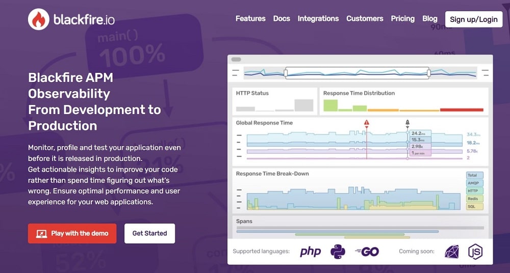 Blackfire.io hjemmeside-hjemmeside skærmbillede