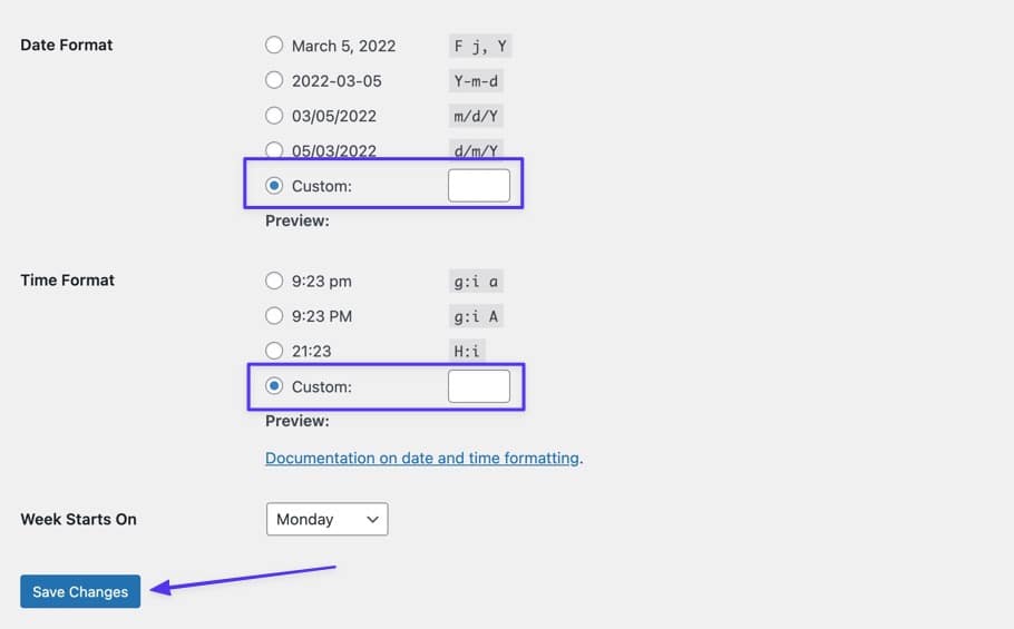 Choose Custom and clear out the fields