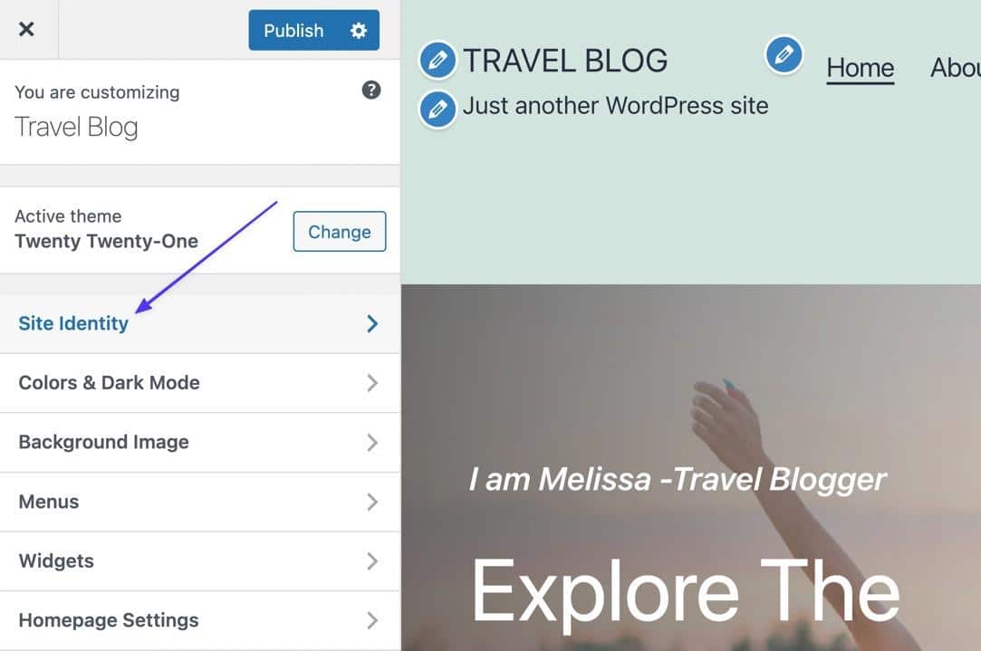 Click on Site Identity in the Customizer