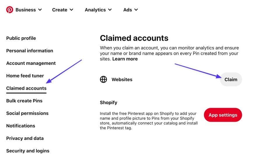 Klicke auf die Schaltfläche Claim unter Claimed Accounts.