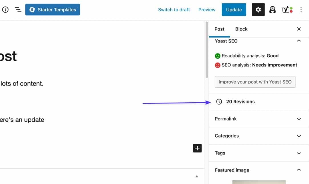 Clique no botão Revisions para ver a lista