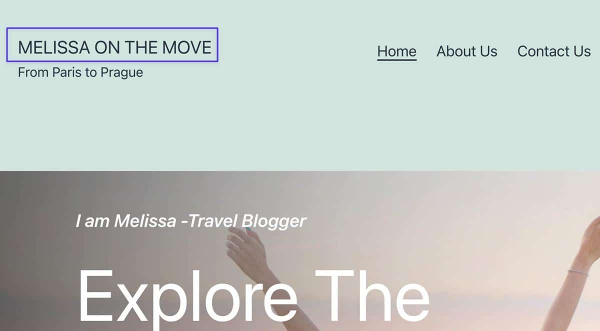 Vista del frontend di un sito WordPress in cui il titolo è diventato Melissa On The Move dopo le modifiche tramite phpMyAdmin