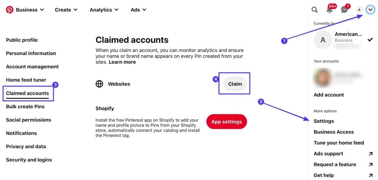 Go to Settings > Claimed Accounts > Claim