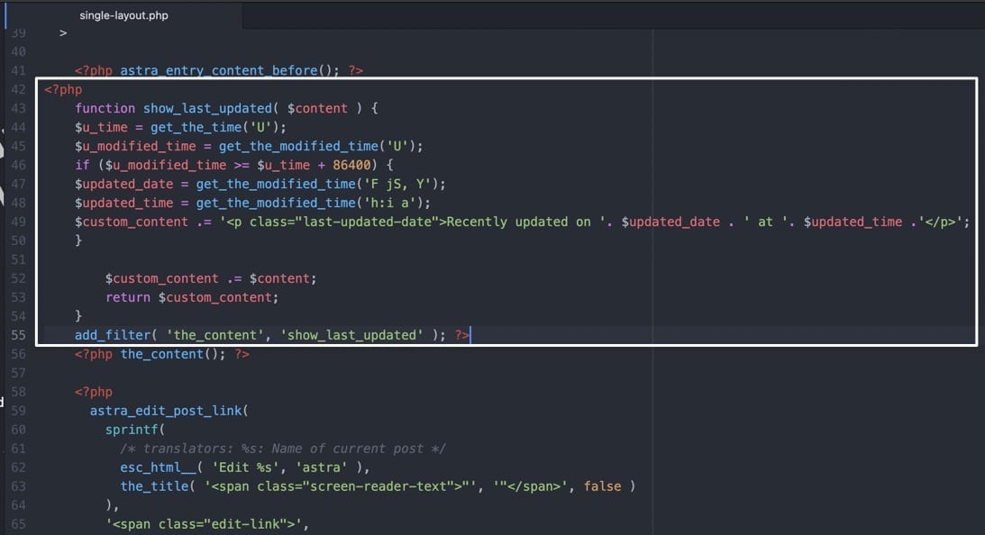 Code in single-layout.php einfügen