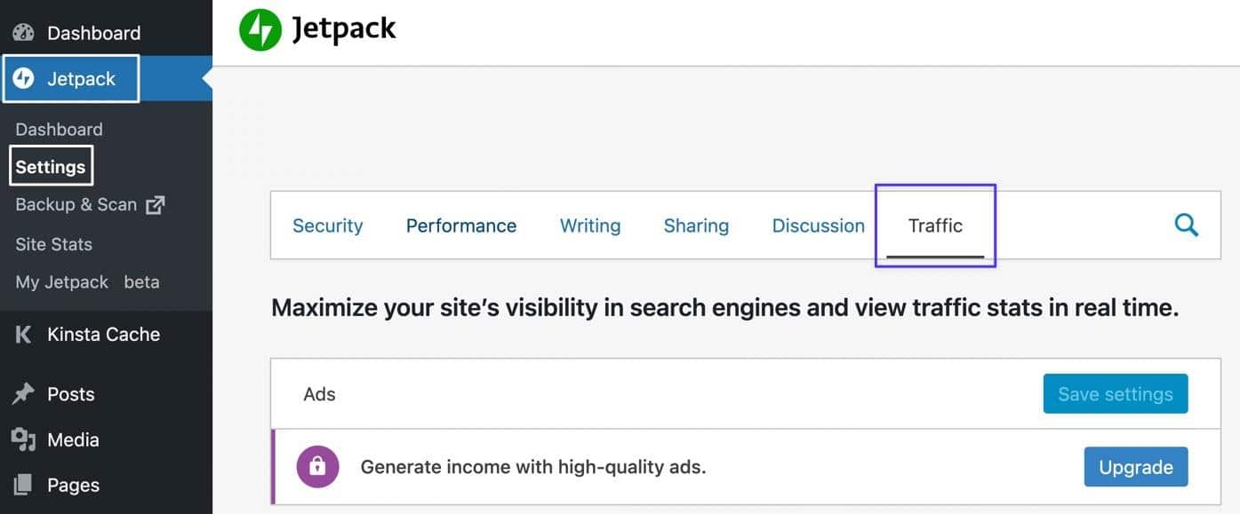 Jetpack > Settings > Traffic.