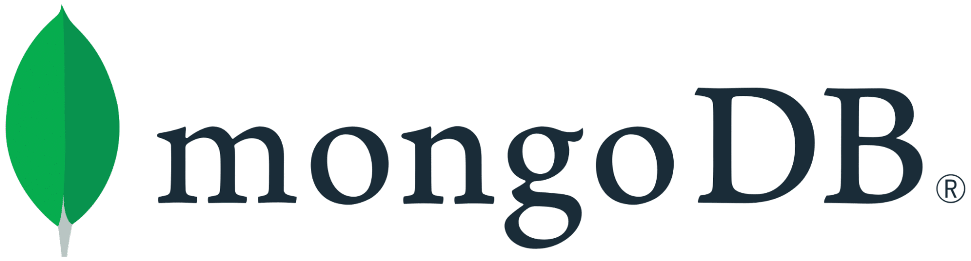 The MongoDB logo, showing the text beside an upright, green leaf.