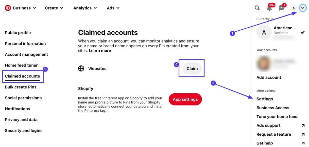 Navigate to the Claimed Accounts section