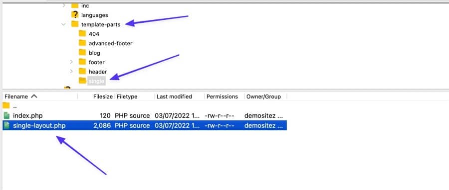 Öffne die Datei single-layout.php