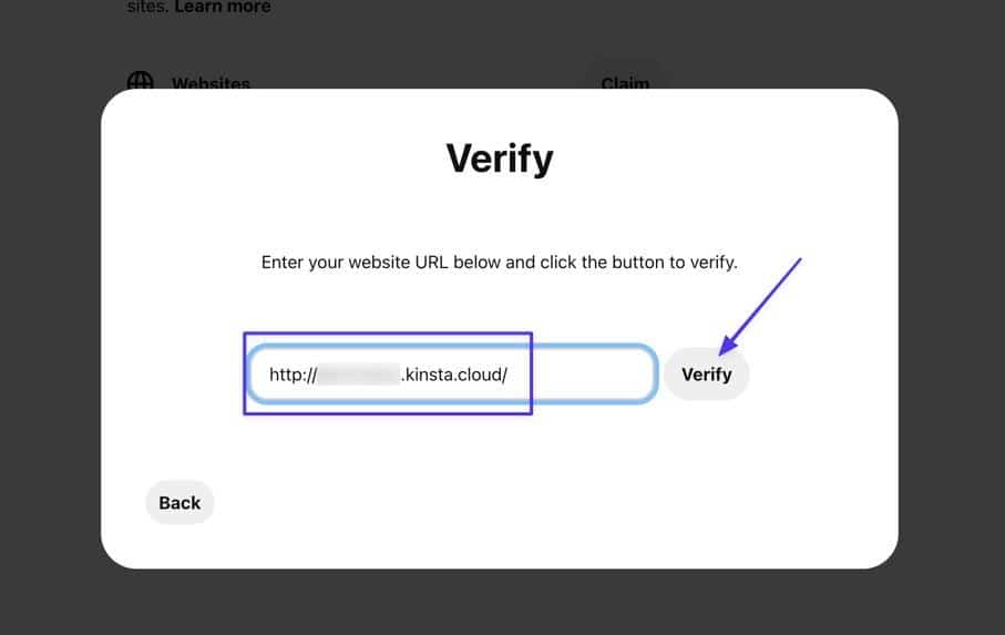 Incollate l'URL di WordPress e fate clic su Verifica.