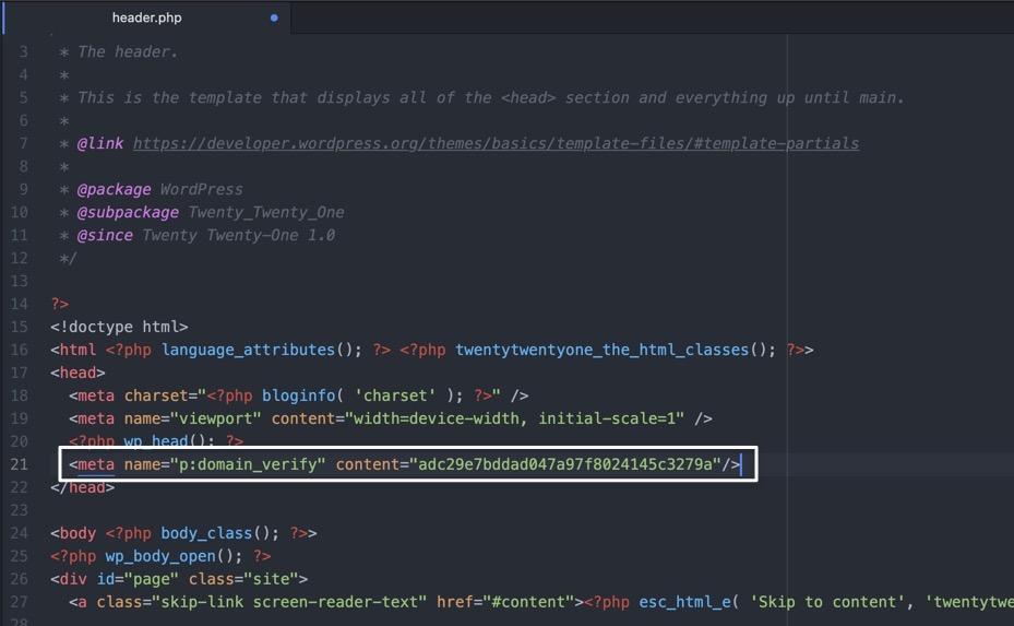 Paste the HTML tag between the head elements and save the file
