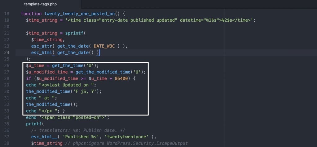 Schermata di un editor di codice in cui è evidenziato lo snippet di codice visto sopra
