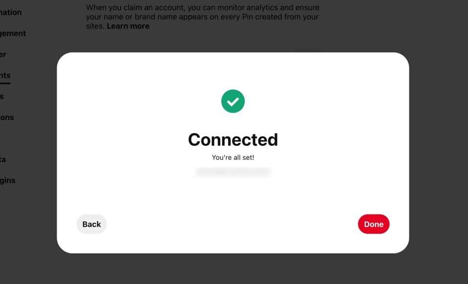 O texto "Connection" significa que você foi bem sucedido em verificar seu site