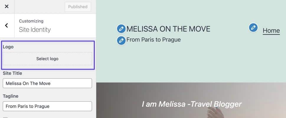 Upload a logo under Site Identity in the WordPress Customizer