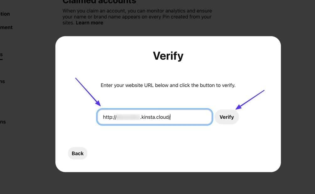 Verificar a conexão do site no Pinterest