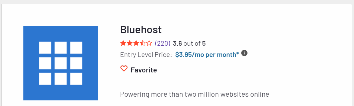 La valutazione ottenuta da Bluehost su G2