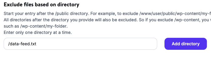 Aggiungere /data-feed.txt a Escludi file in base alla directory nelle impostazioni di CDN.