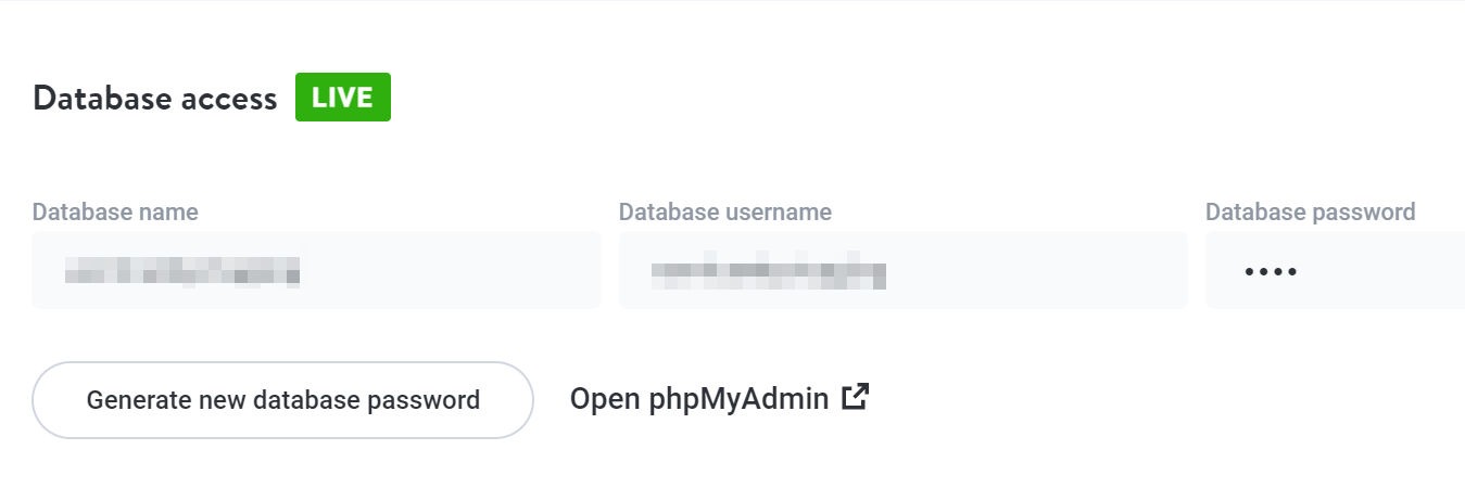 Il pulsante Apri phpMyAdmin