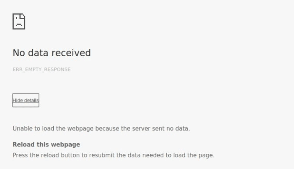 Screenshot of the ERR_EMPTY_RESPONSE error