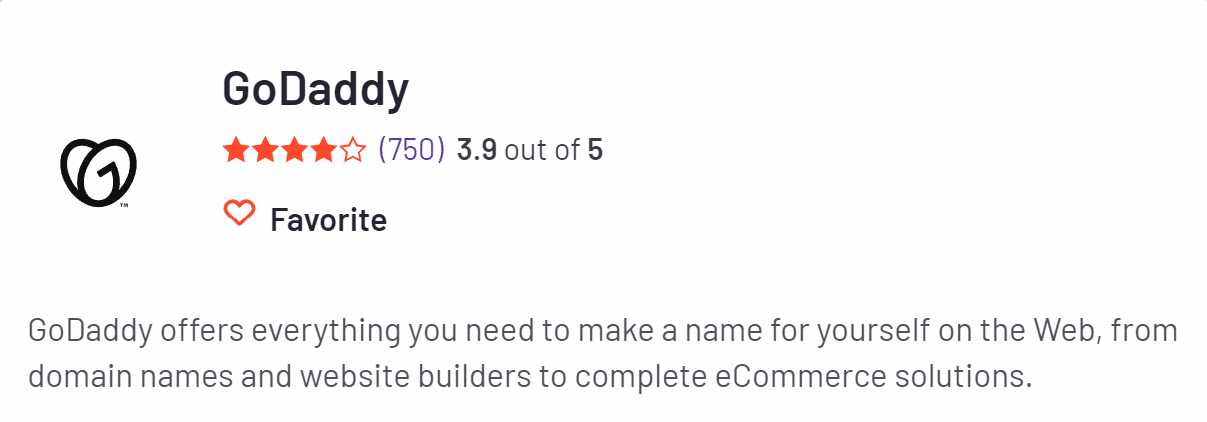 Un aperçu de l'évaluation agrégée de GoDaddy par G2