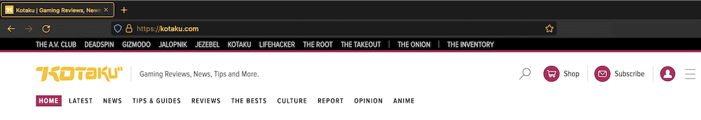 Una sección de la cabecera del sitio web de Kotaku.