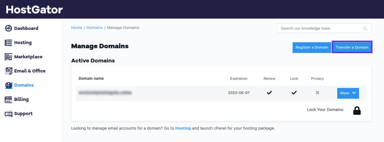 Transferir un dominio fuera de HostGator