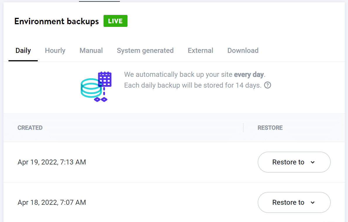 Automatic backups in MyKinsta