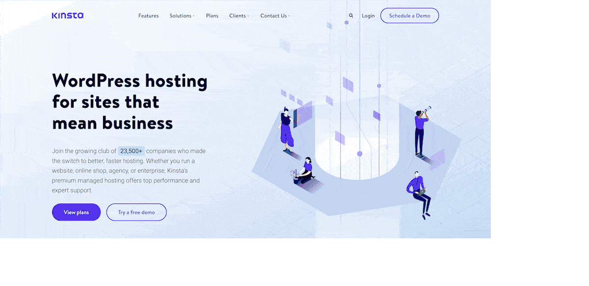 De sticky header op de Kinsta website.