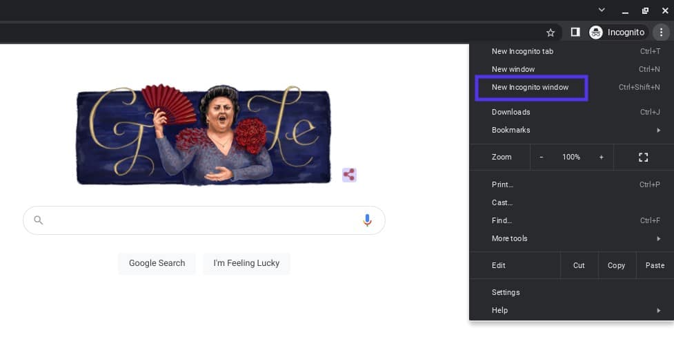 Nouvelle fenêtre Incognito dans Chrome