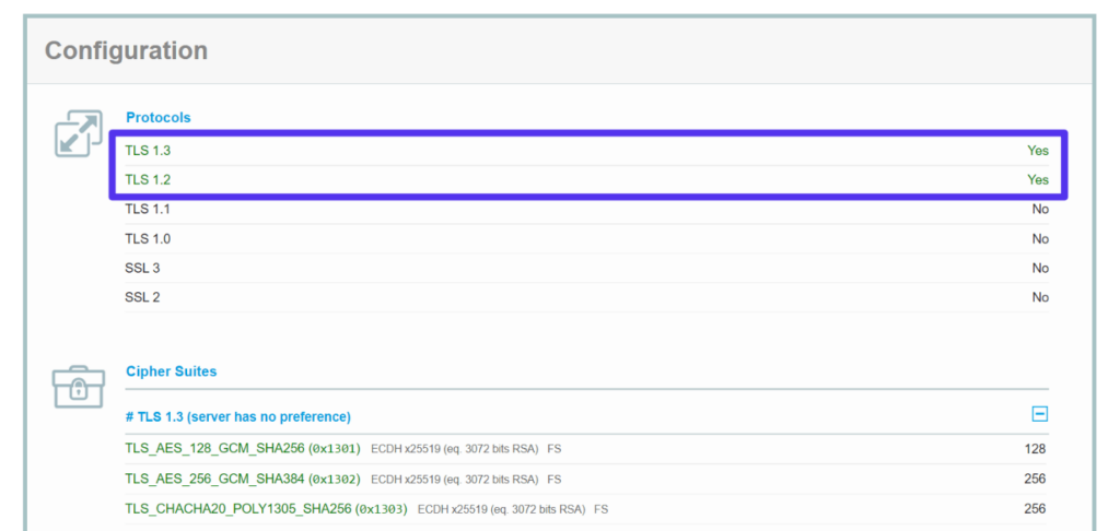 How to see which TLS versions your server supports.