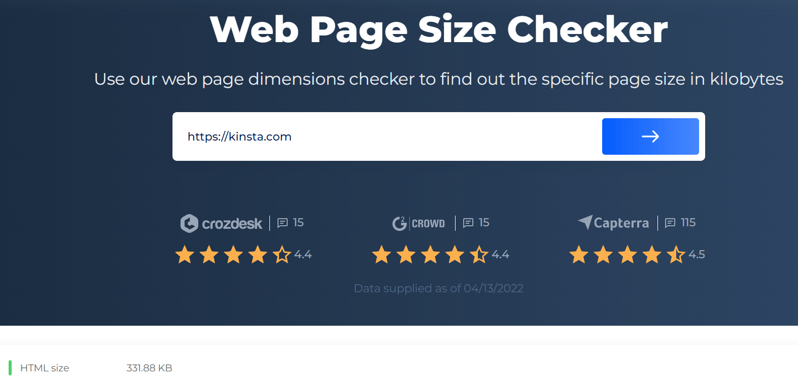 Página de inicio del Comprobador de Tamaño de Páginas Web