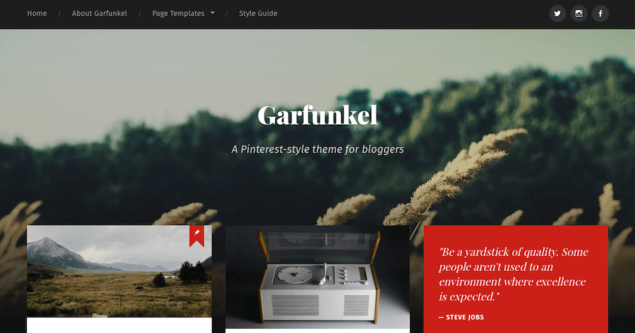 Ein Screenshot einer Demo für das Garfunkel Blogging Theme.