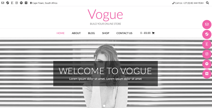 A screenshot of a demo for the Vogue theme.