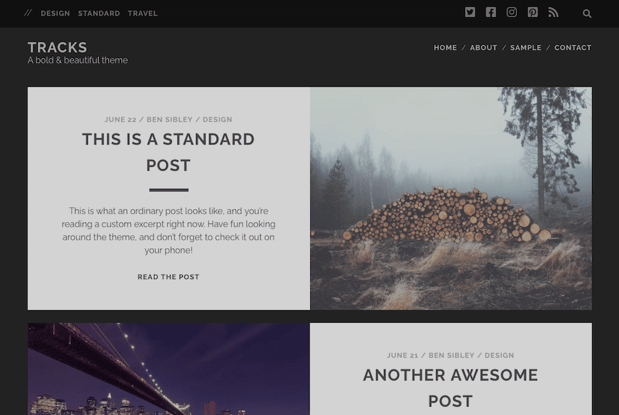 The Tracks WordPress theme offering an image-focused layout
