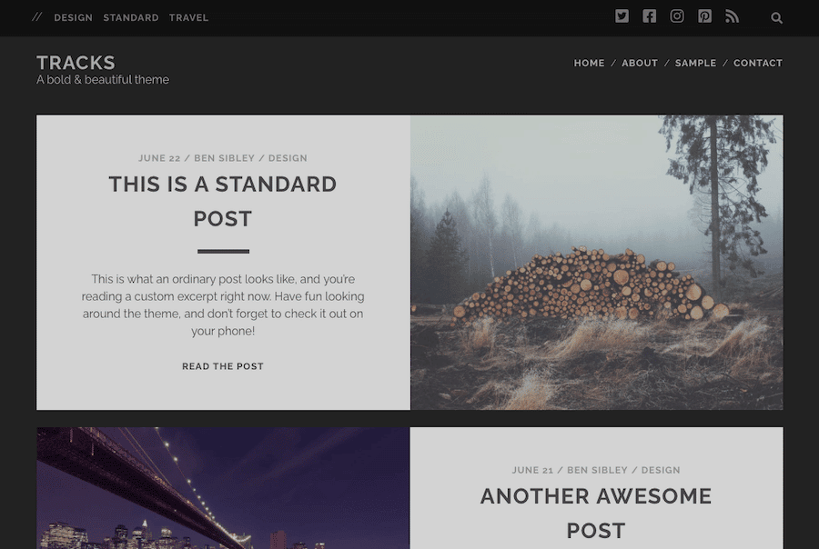 Das Tracks WordPress Theme bietet ein bildorientiertes Layout