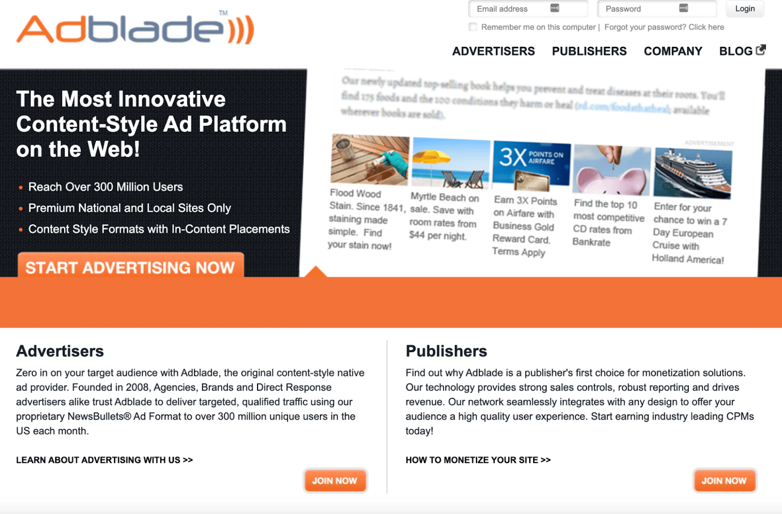 Die Homepage von Adblade