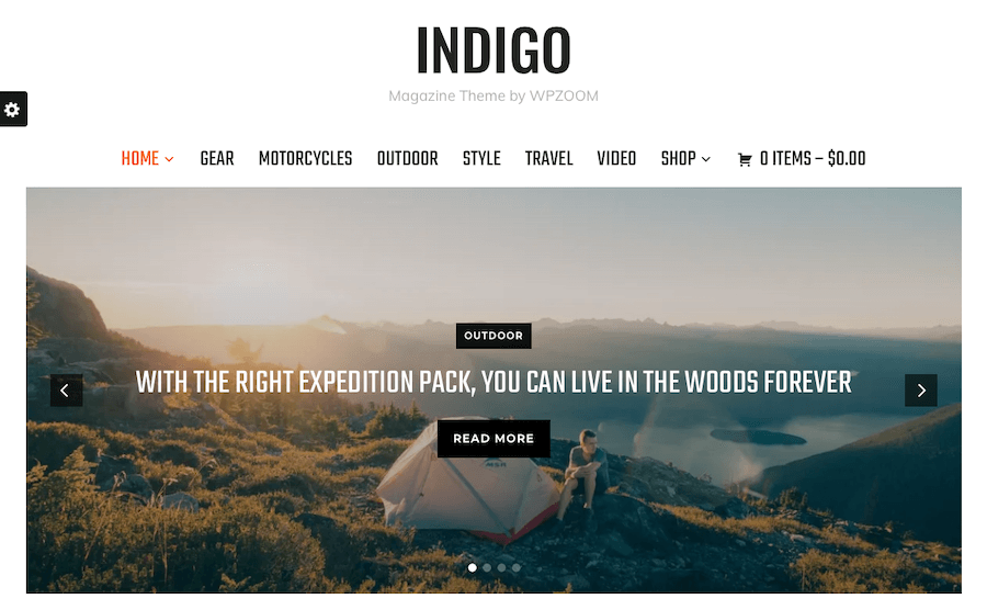 Una captura de pantalla de la demo de Indigo muestra que es ideal para revistas y blogs.